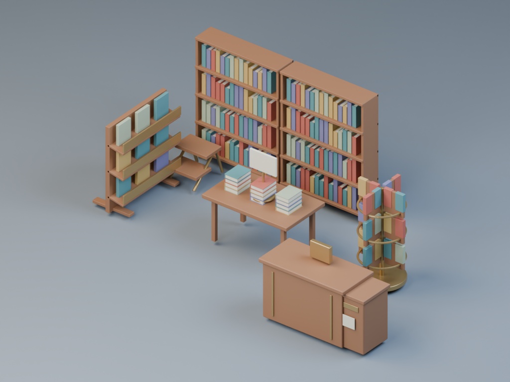 本を並べる小さな書店|Blender・GLBの8組