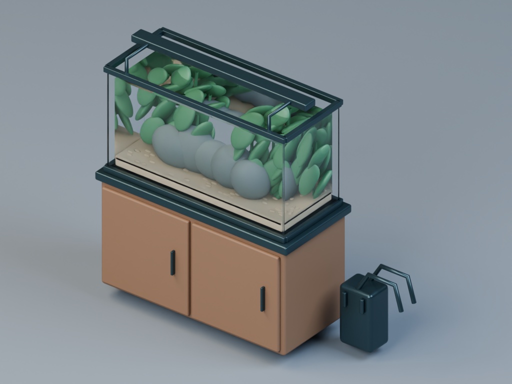 部屋のアクアリウム展示|Blender・GLBの8組