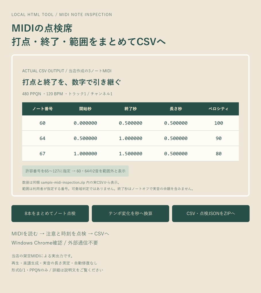 MIDIの点検席｜打点・終了・範囲をまとめてCSVへ