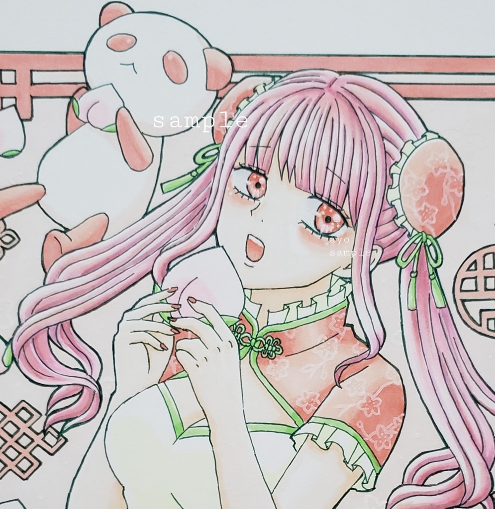手描きイラスト　オリジナル　創作　原画 　チャイナっ娘