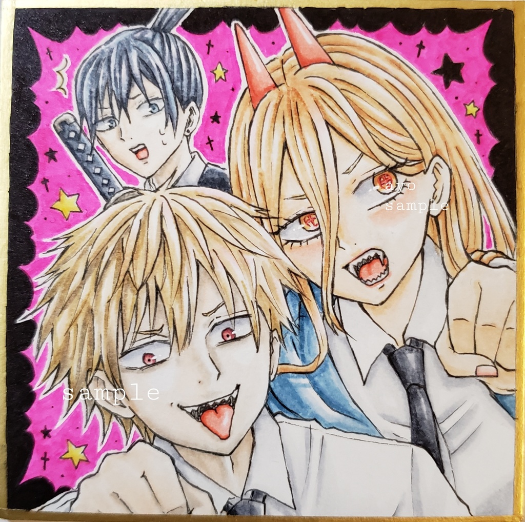 手描きイラスト　原画　豆色紙　早川家　デンジパワーアキ