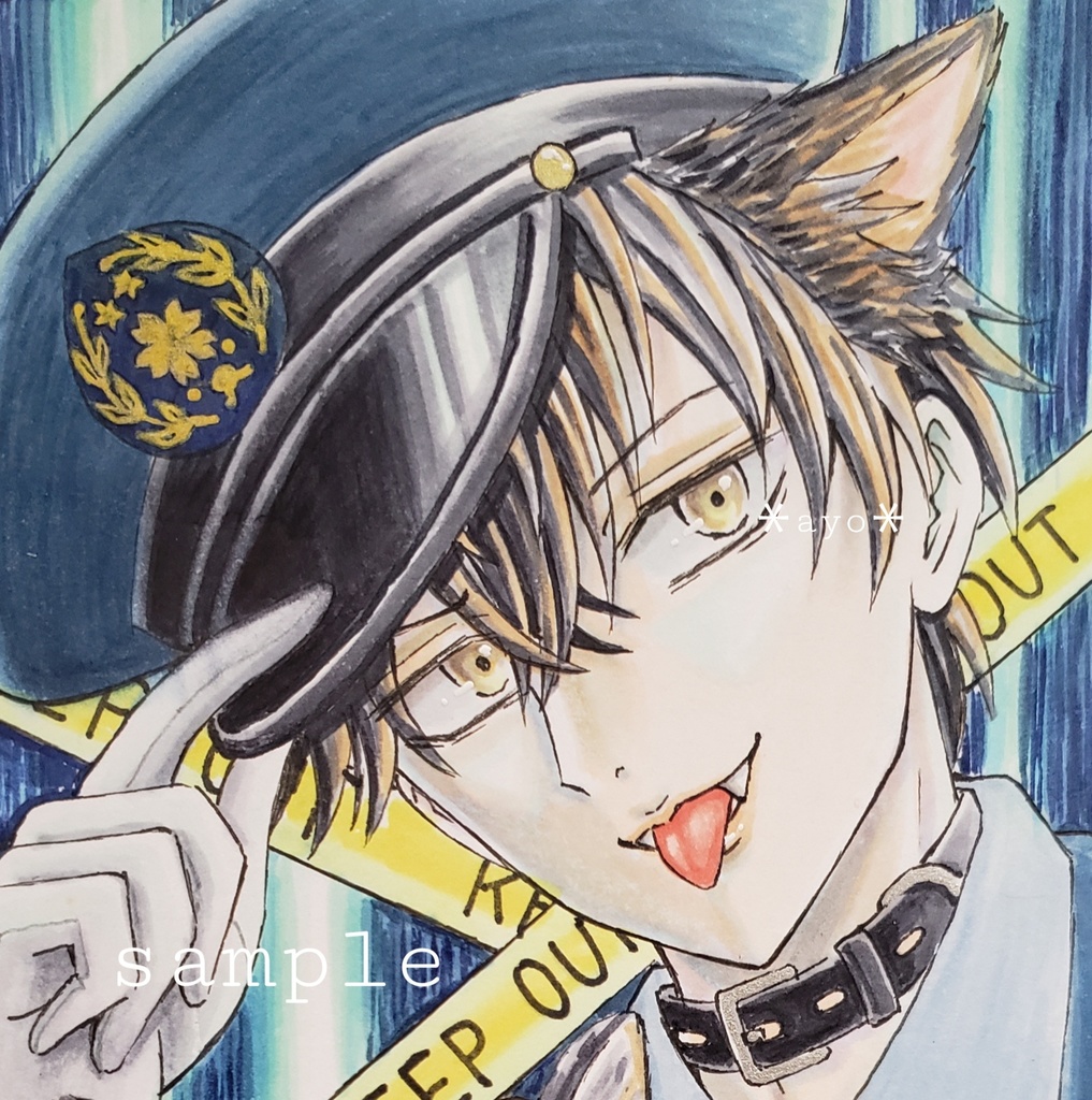 手描きイラスト 創作 原画 オリジナル 犬のおまわりさん 男性 ハロウィン