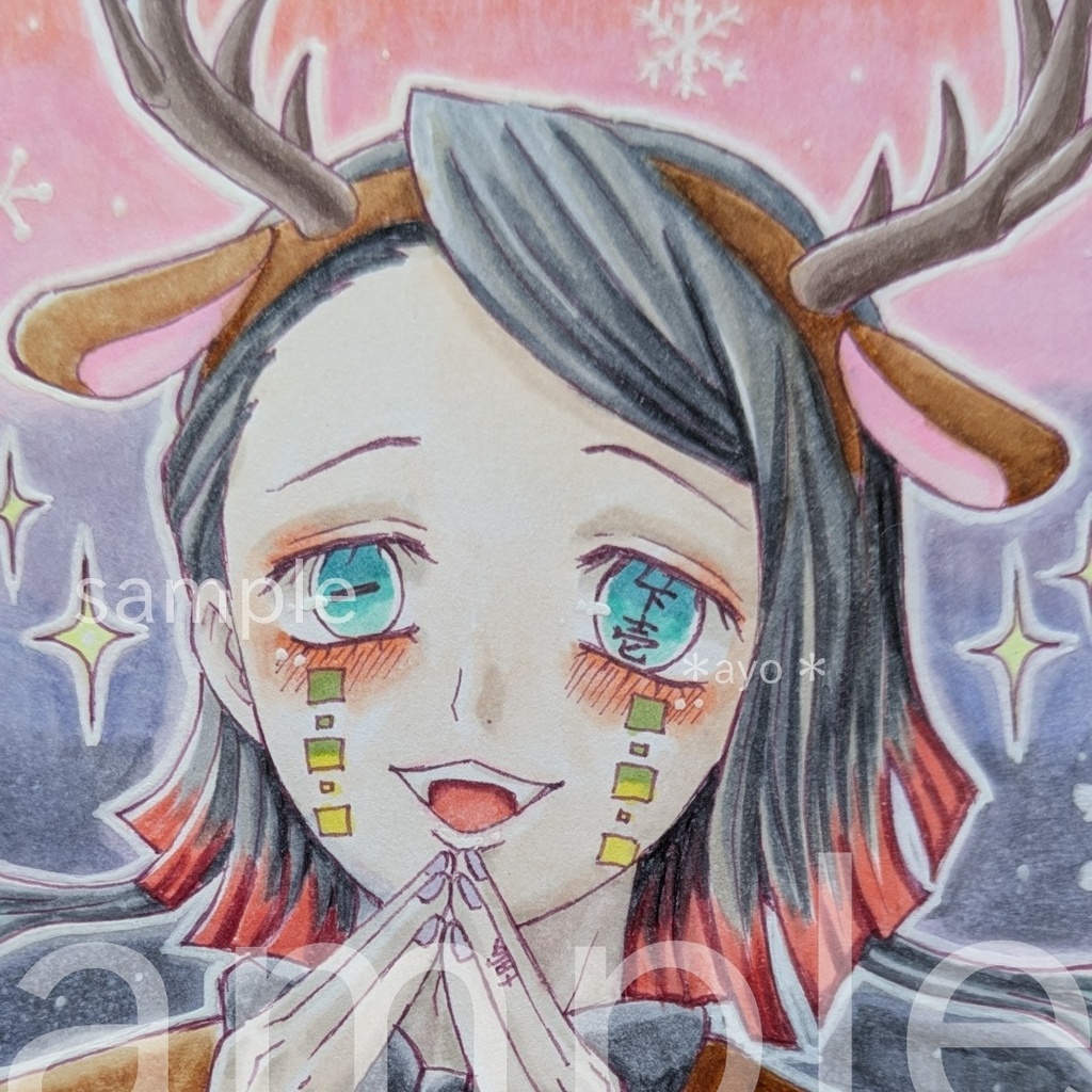 魘夢　手描きイラスト　創作　原画　鬼滅の刃　魘夢②　クリスマス　トナカイ