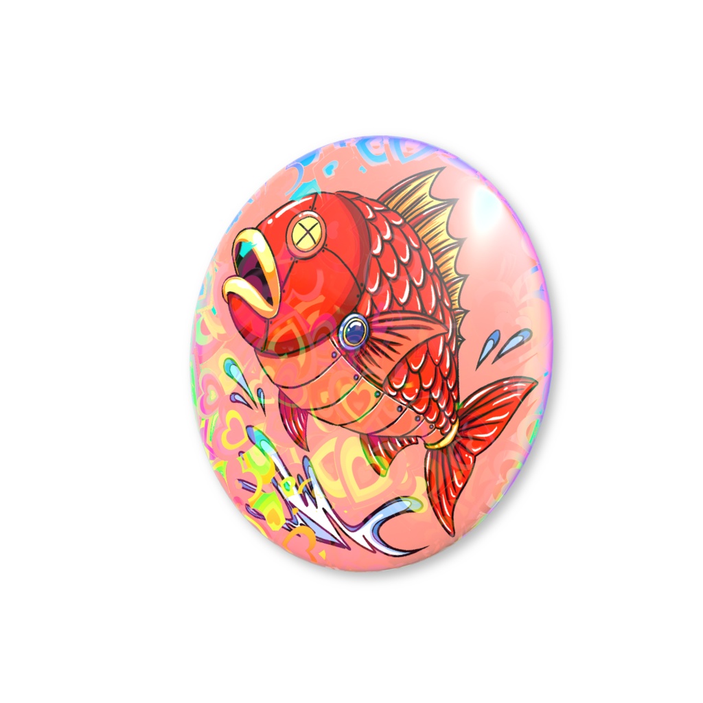 試作品 メカ金目鯛 ホログラム缶バッジ