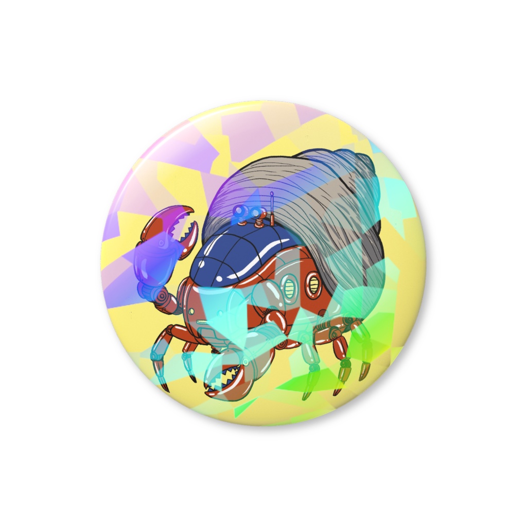 試作品 メカヤドカリ ホログラム缶バッジ2