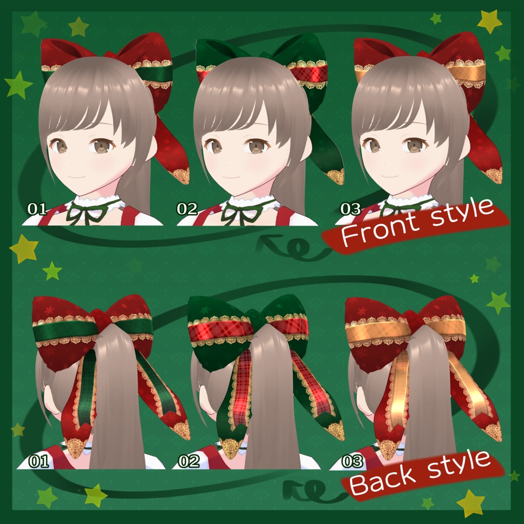 【無料】クリスマス風リボン 3種セット+1種/ケモミミで作るリボン【VRoid用テクスチャ】