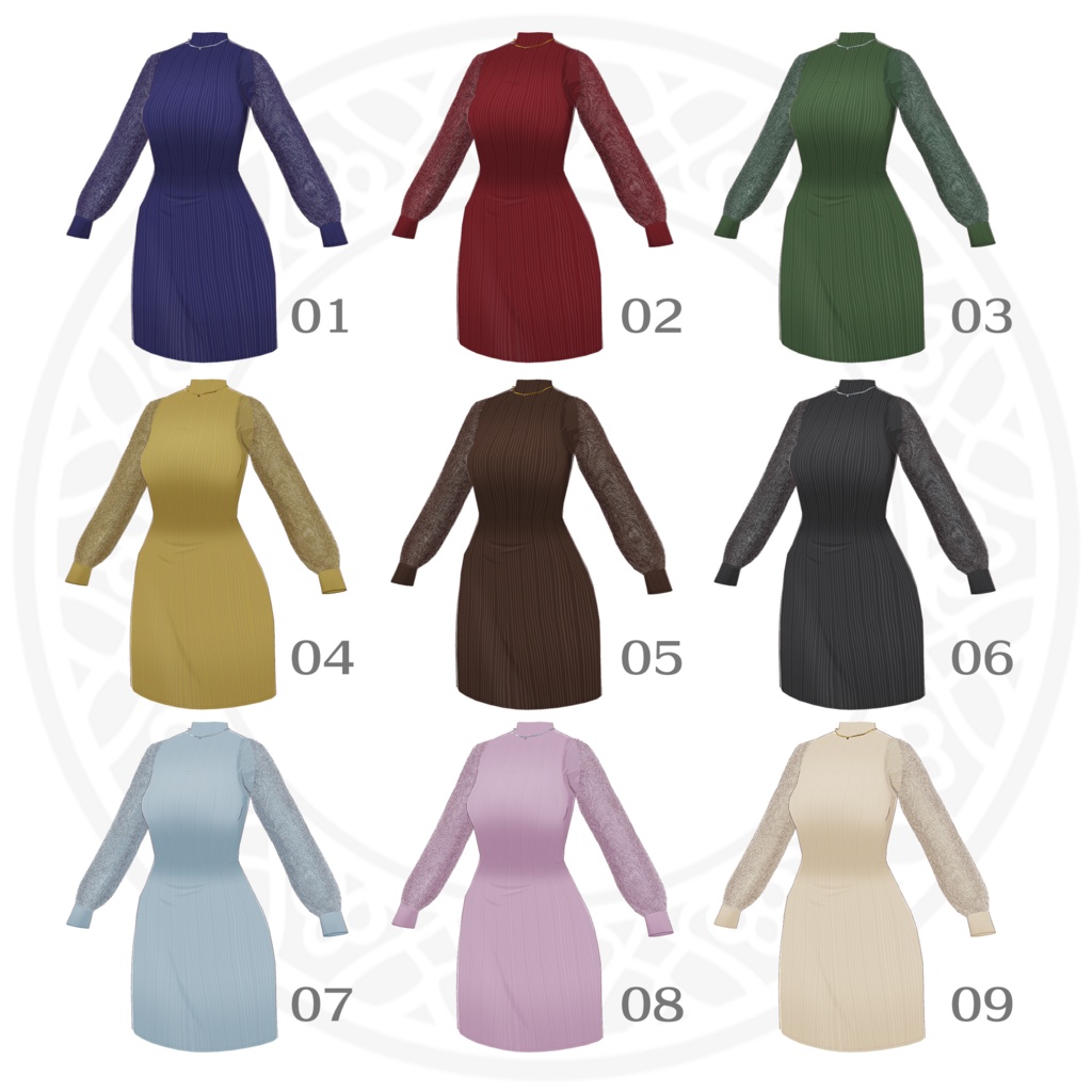 【試着有】袖が透けてる!シースルースリーブワンピース 3点セット【Vroid正式版】