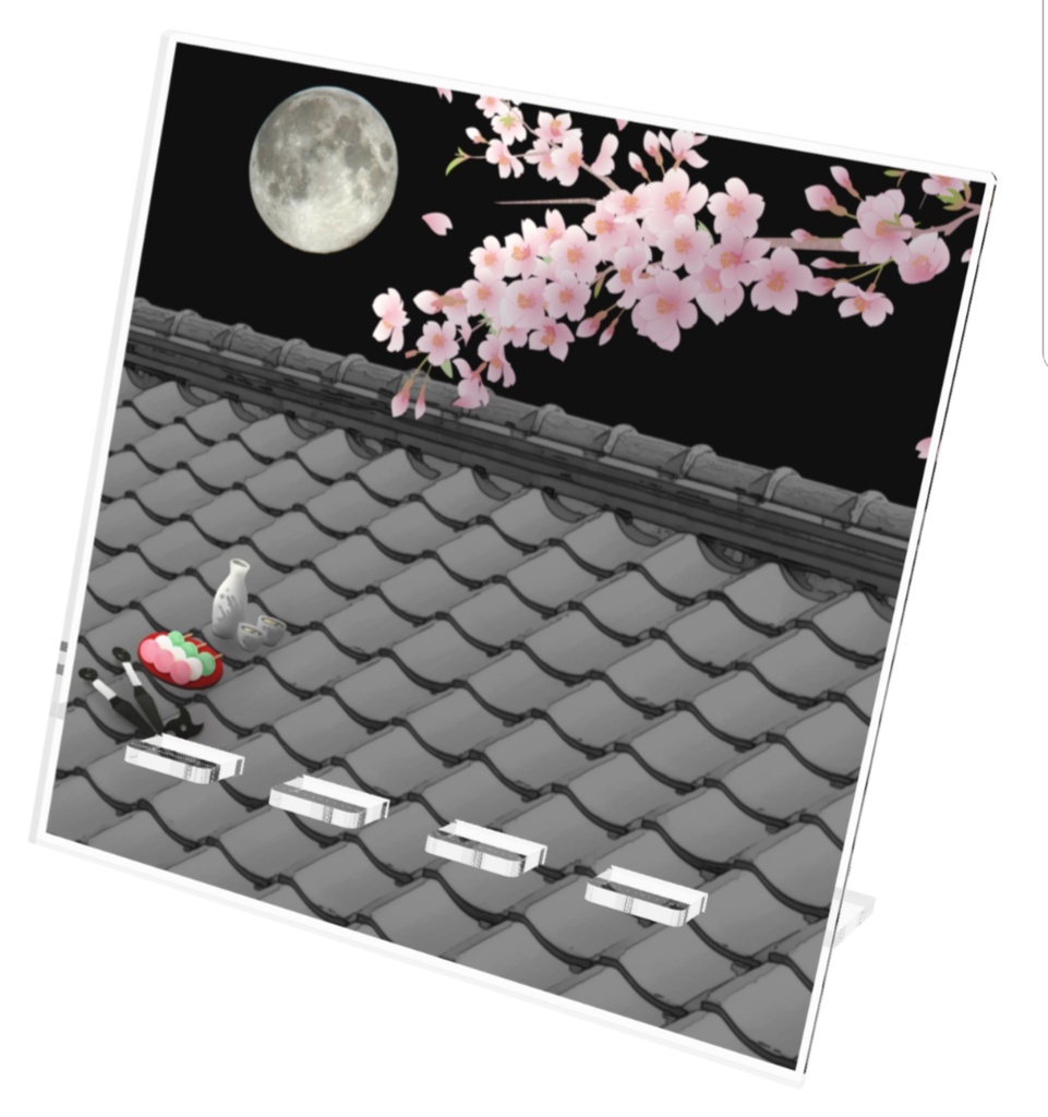 スマホスタンド(屋根上の月夜桜)