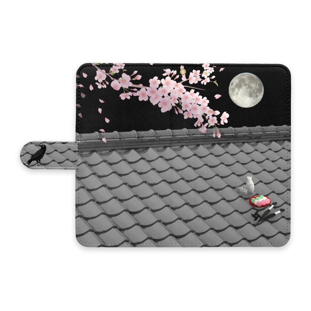 手帳型Androidケース(屋根上の月夜桜)