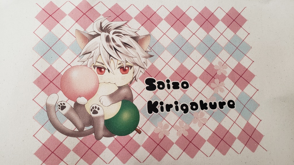 才蔵にゃんこトートバッグ(アーガイル柄)