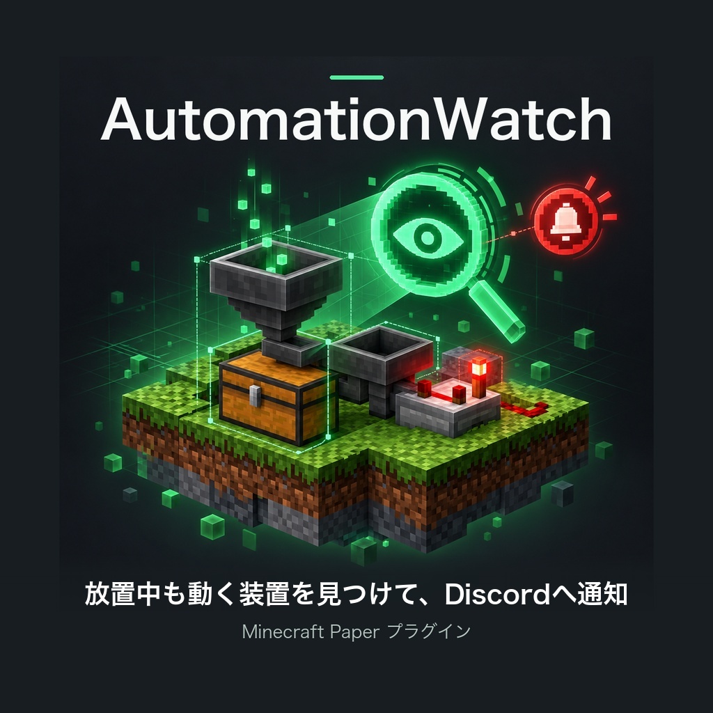 AutomationWatch 無料版|見回りを任せて遊ぶ側へ。放置中も動く装置をDiscordへ知らせるPaperプラグイン