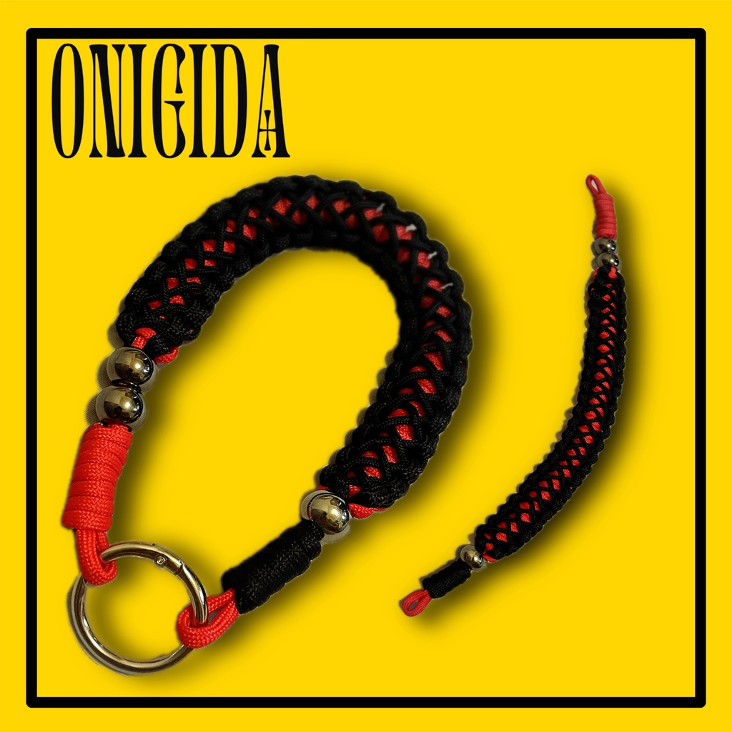 【ONIGIDA】ハンドメイド パラコード ハンドストラップ(猫チャーム、スマホホルダー付き)