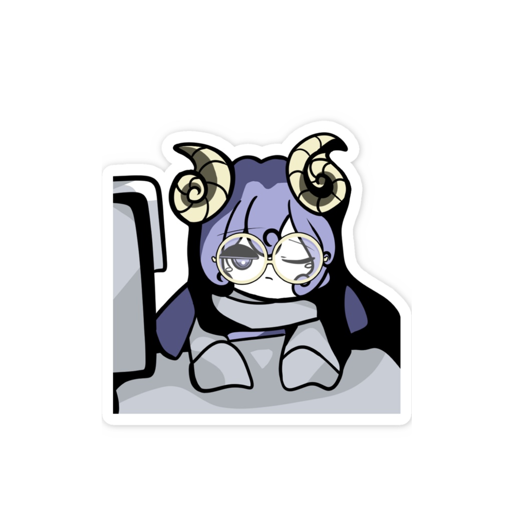 めがねをかけたねむたそうなひつじ スマホに貼れる小ステッカー