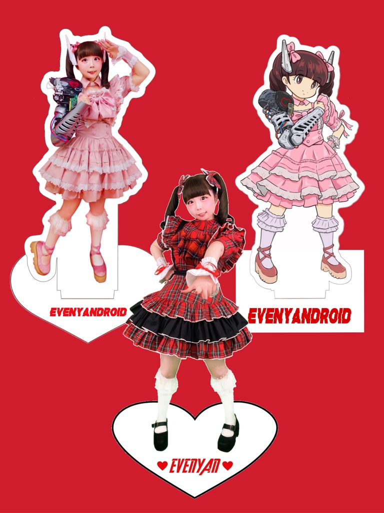アクスタ3種類セット♡(ニャンドロイドアクスタ2体＋赤チェック衣装アクスタor黄色チェックアクスタ)