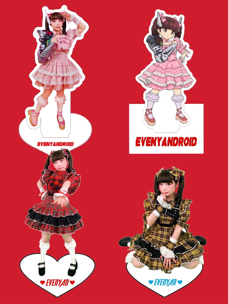 アクスタ4種類セット♡(ニャンドロイドアクスタ2体＋赤チェック衣装アクスタ＋黄色チェック衣装アクスタ)