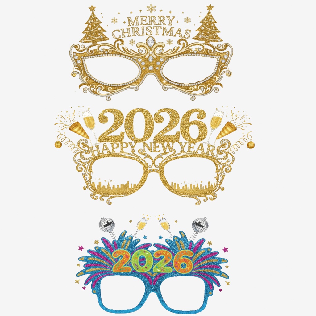 ホリデーハッピーグラス（クリスマス、2026年カウントダウン）