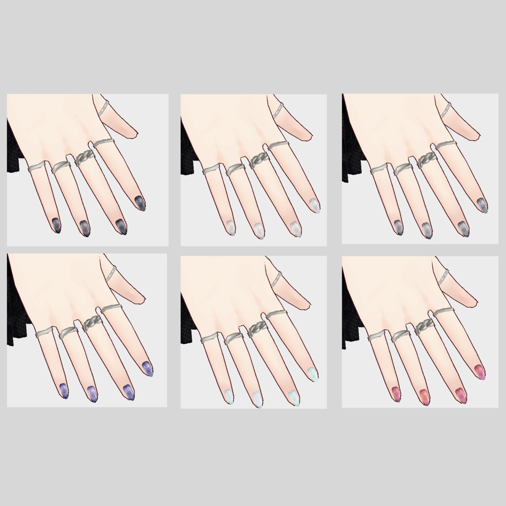 【無料/Free】VRoid用マグネットネイル風テクスチャ 6色(.png)