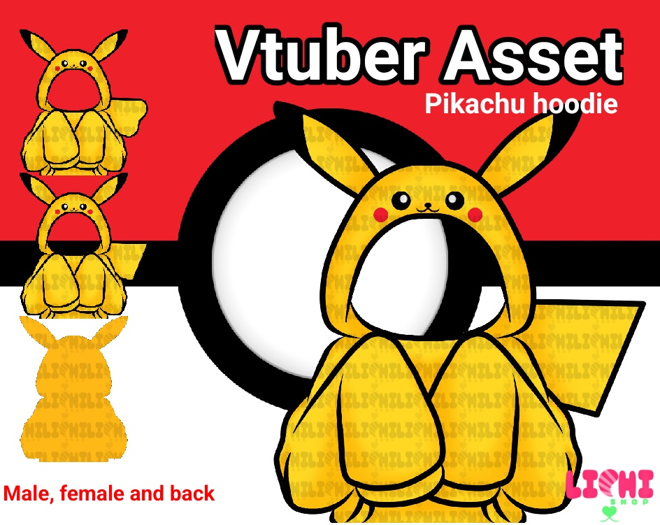 PNG Vtuber asset pikachu male and female hoodie