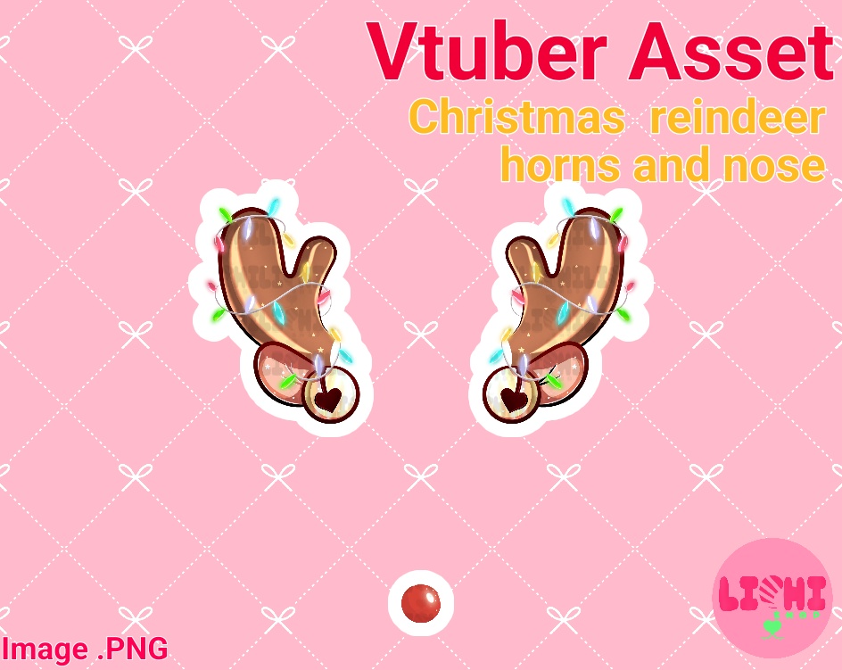 PNG Vtuber Christmas asset reindeer horns and nose for Vtube Studio