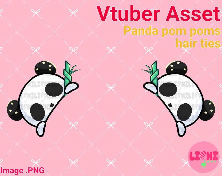 PNG Vtuber Panda pom poms hair ties asset for Vtube Studio