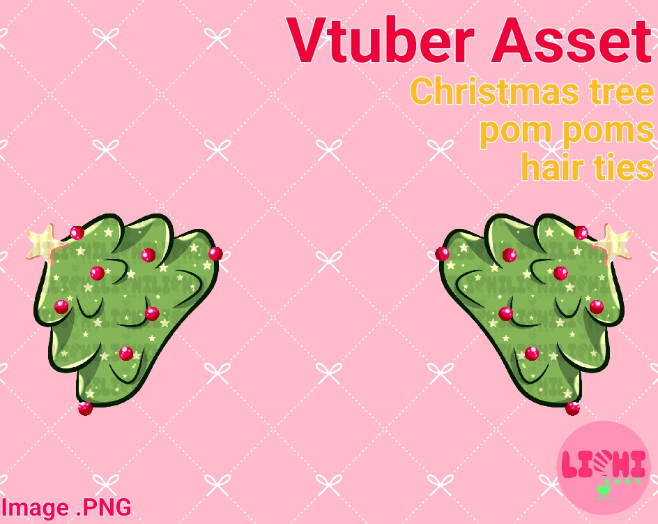 PNG Vtuber Christmas tree pom poms hair ties asset  for Vtube Studio