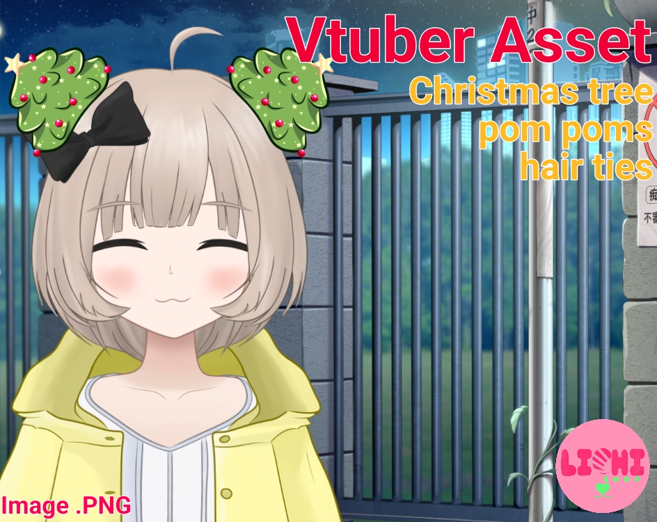 PNG Vtuber Christmas tree pom poms hair ties asset for Vtube Studio