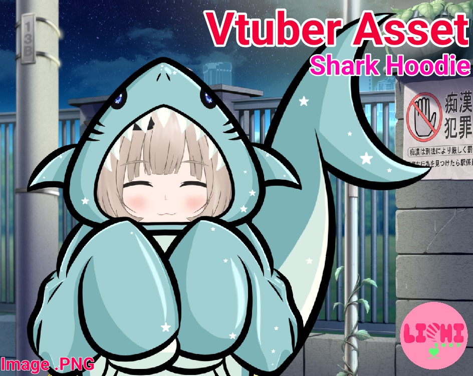 PNG Vtuber Shark Blue/Pink Hoodie asset for Vtube Studio