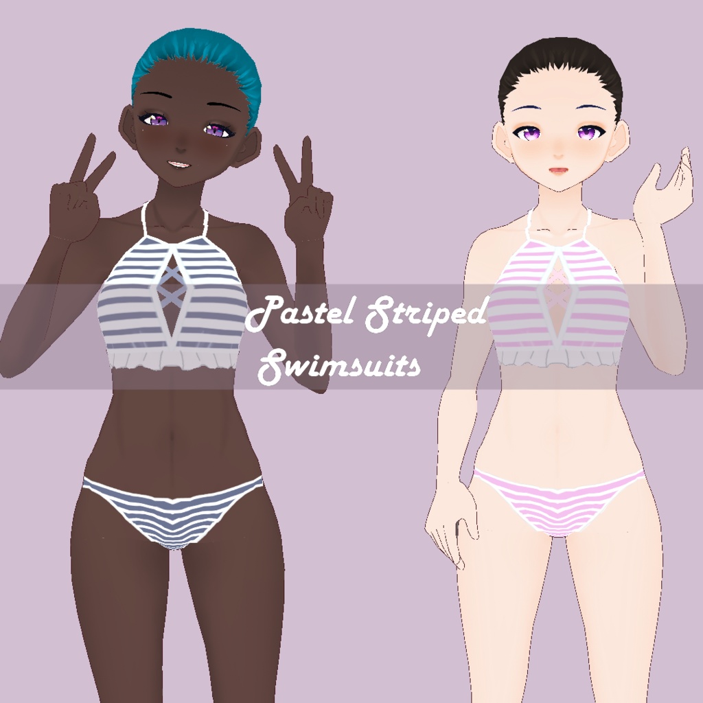 [Vroid] Pastel Striped Swimsuit Pack