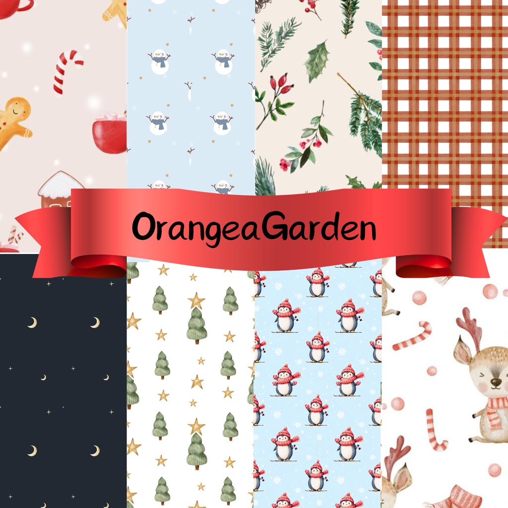 クリスマス＆冬のデジタルペーパー8柄セット｜水彩風・PNG素材｜OrangeaGarden  商品紹介