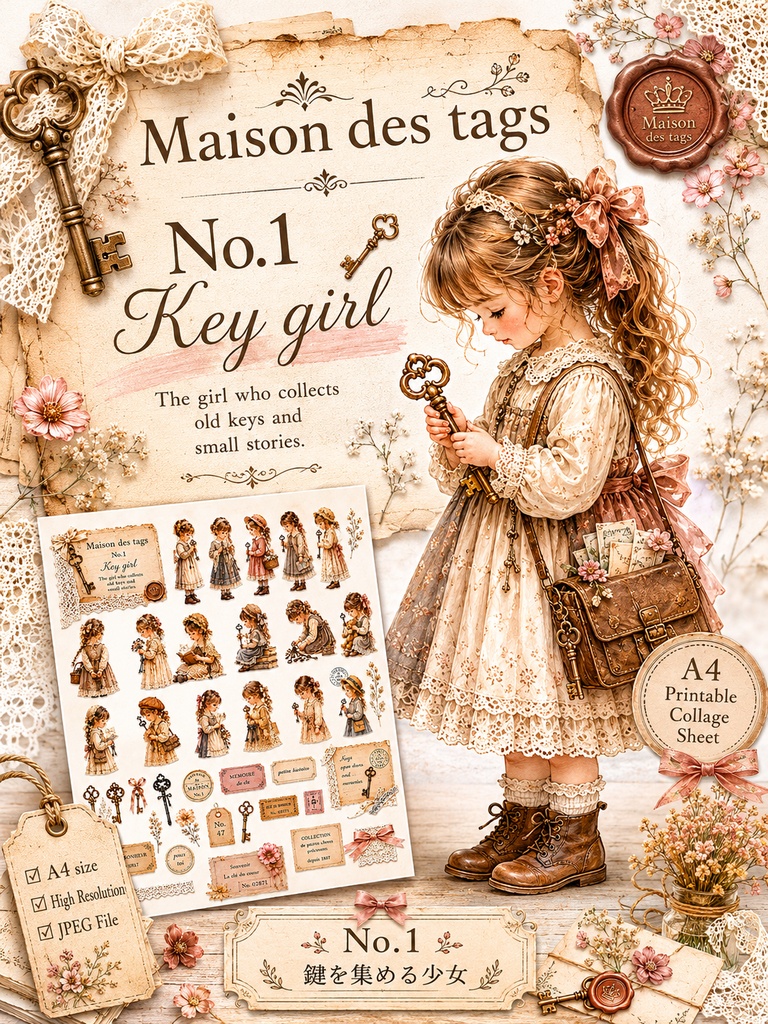Maison des tags No.1 鍵を集める少女|A4コラージュシート