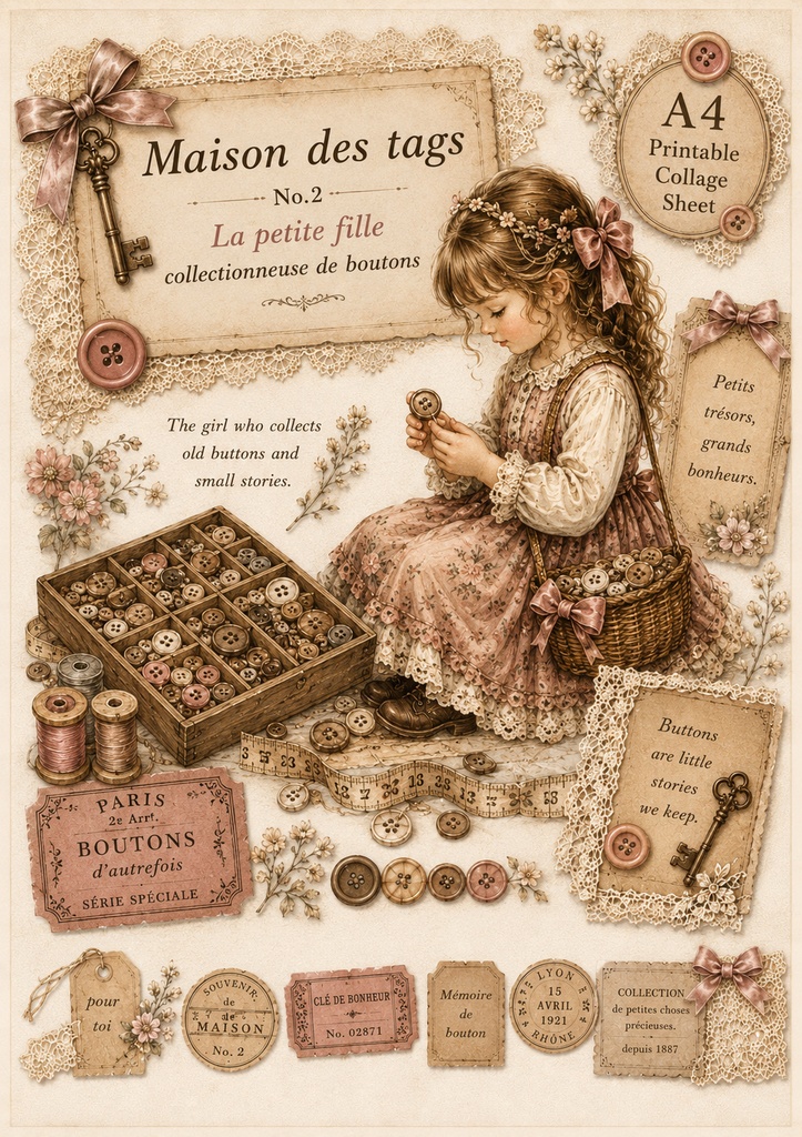 Maison des tags No.2 ボタンを集める少女|A4コラージュシート