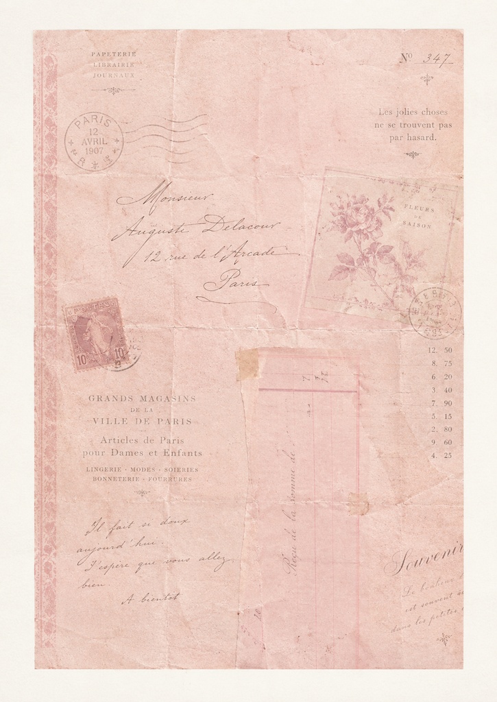 Maison Pink Document No.05 淡いピンクの印刷物+小さな数字