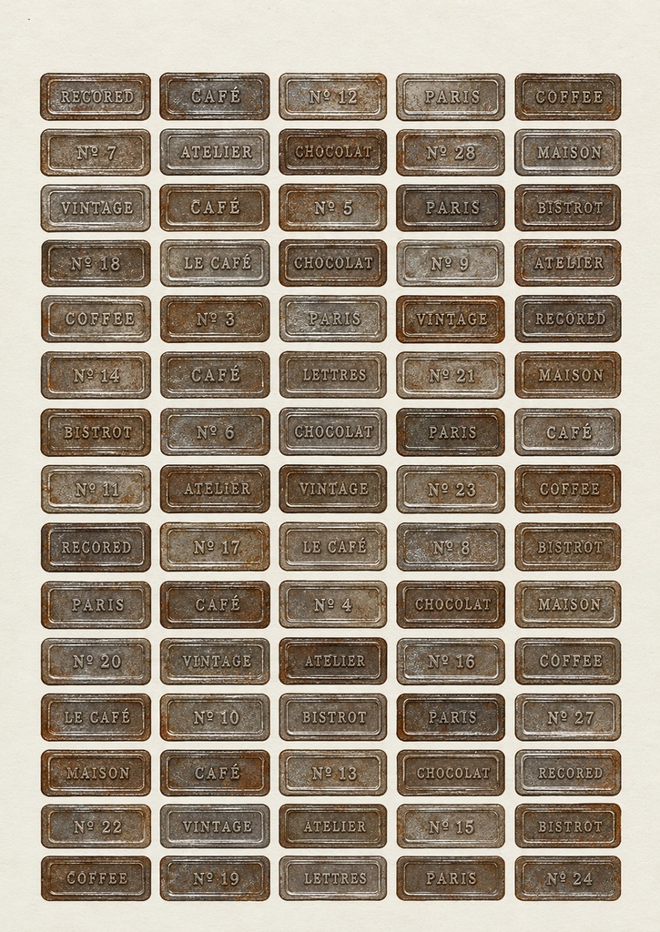 Vintage Metal Labels 01｜Rust & Silver