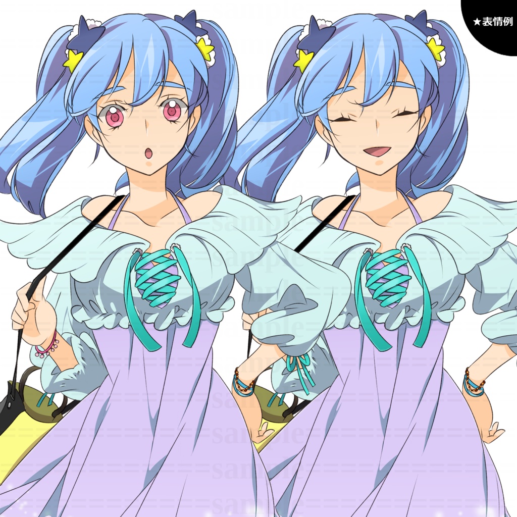 【立ち絵素材】水色ツインテールの女性【表情6種+SDキャラ】