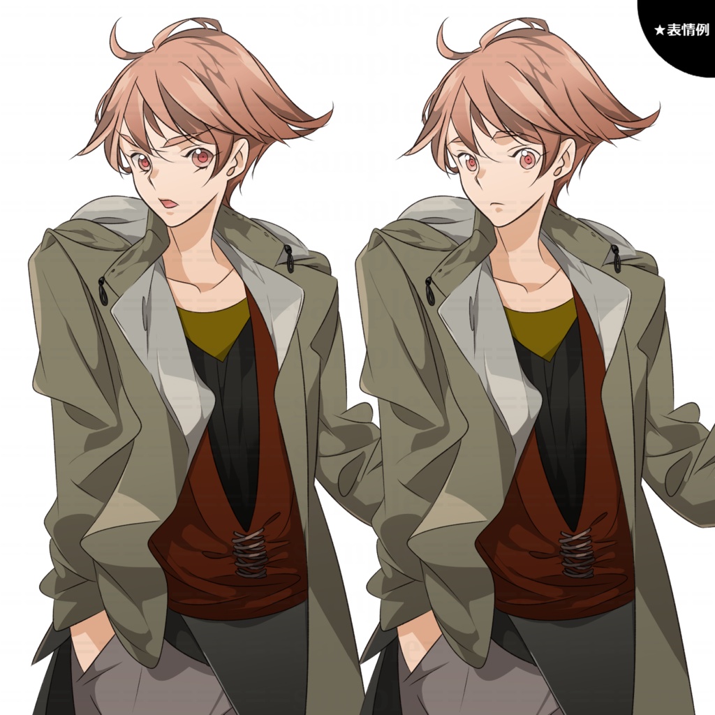 【立ち絵素材】カーキ色のジャケットの男性【表情6種+SDキャラ】