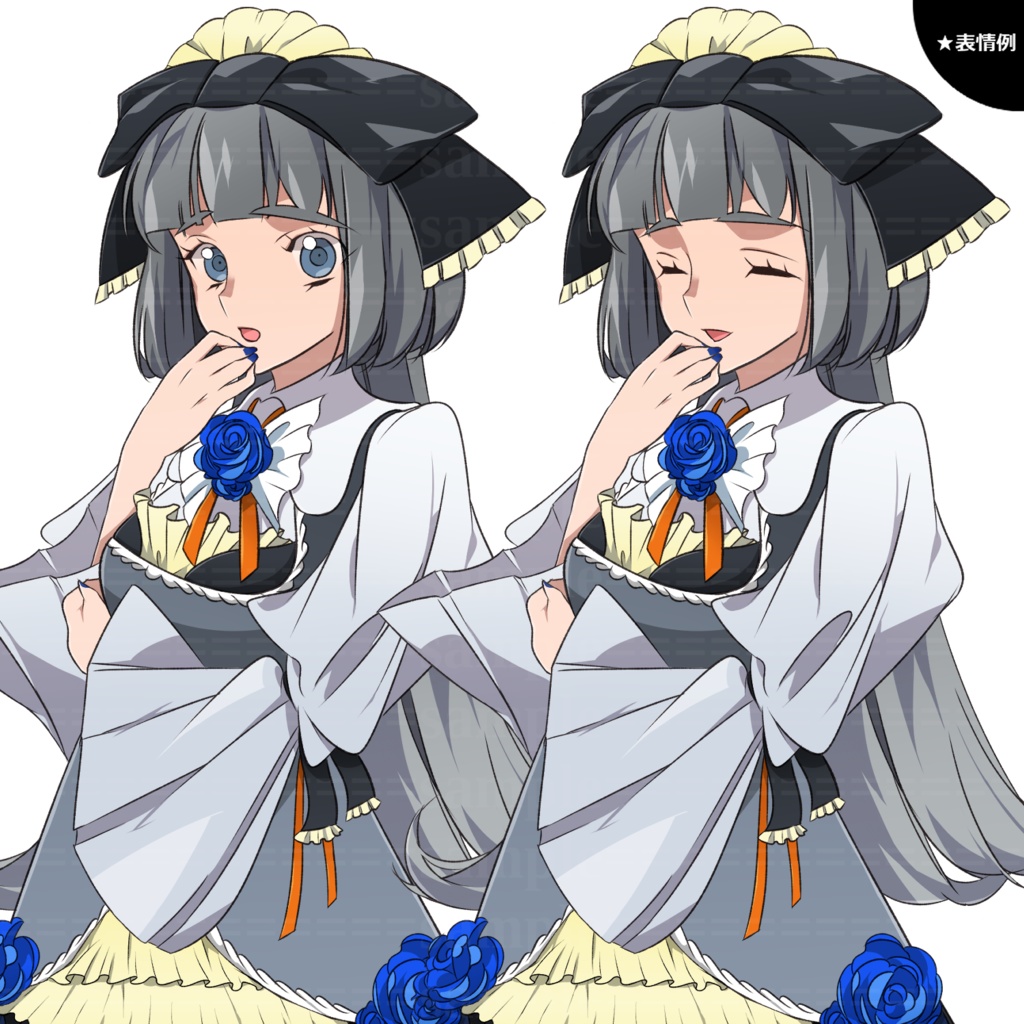 【立ち絵素材】紺色スカートの女性【表情6種+SDキャラ】