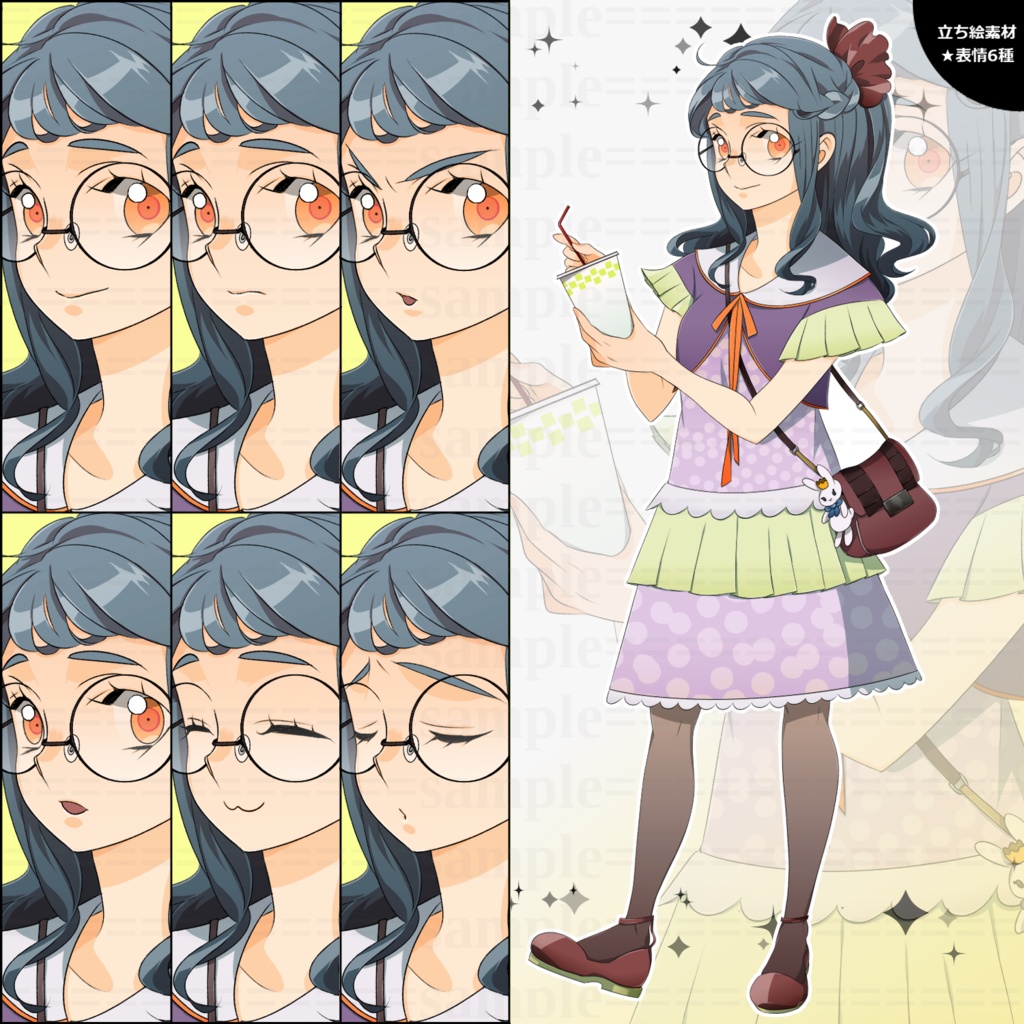 【立ち絵素材】水玉ワンピースの女性【表情6種】