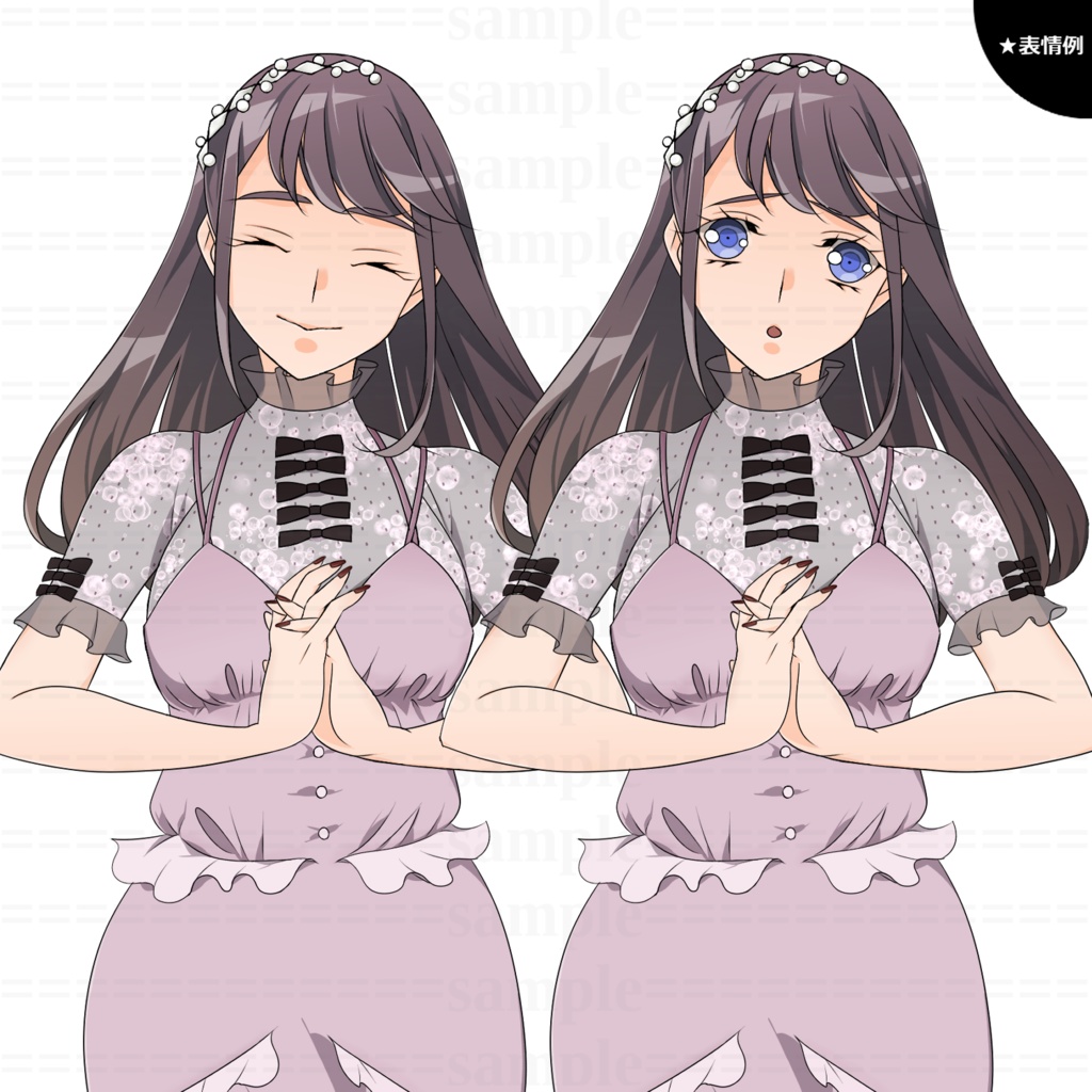 【立ち絵素材】マーメイドワンピースの女性【表情6種】