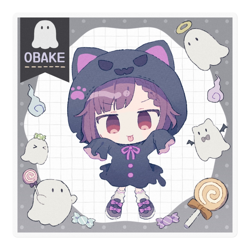 黒猫おばけむぎゅべーステッカー