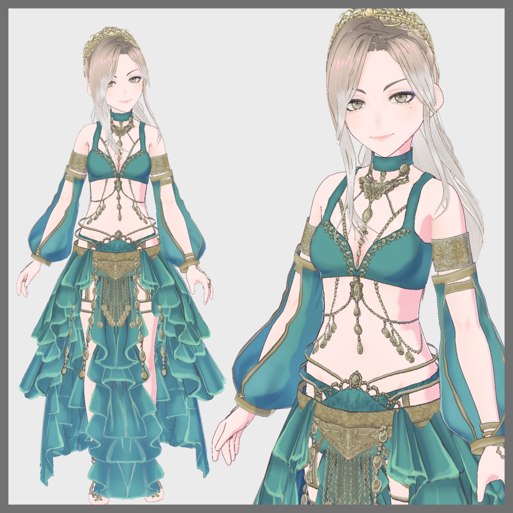 【VRoid(無料あり)】ファンタジー風踊り子衣装セット(有償版のみおまけティアラ付き)