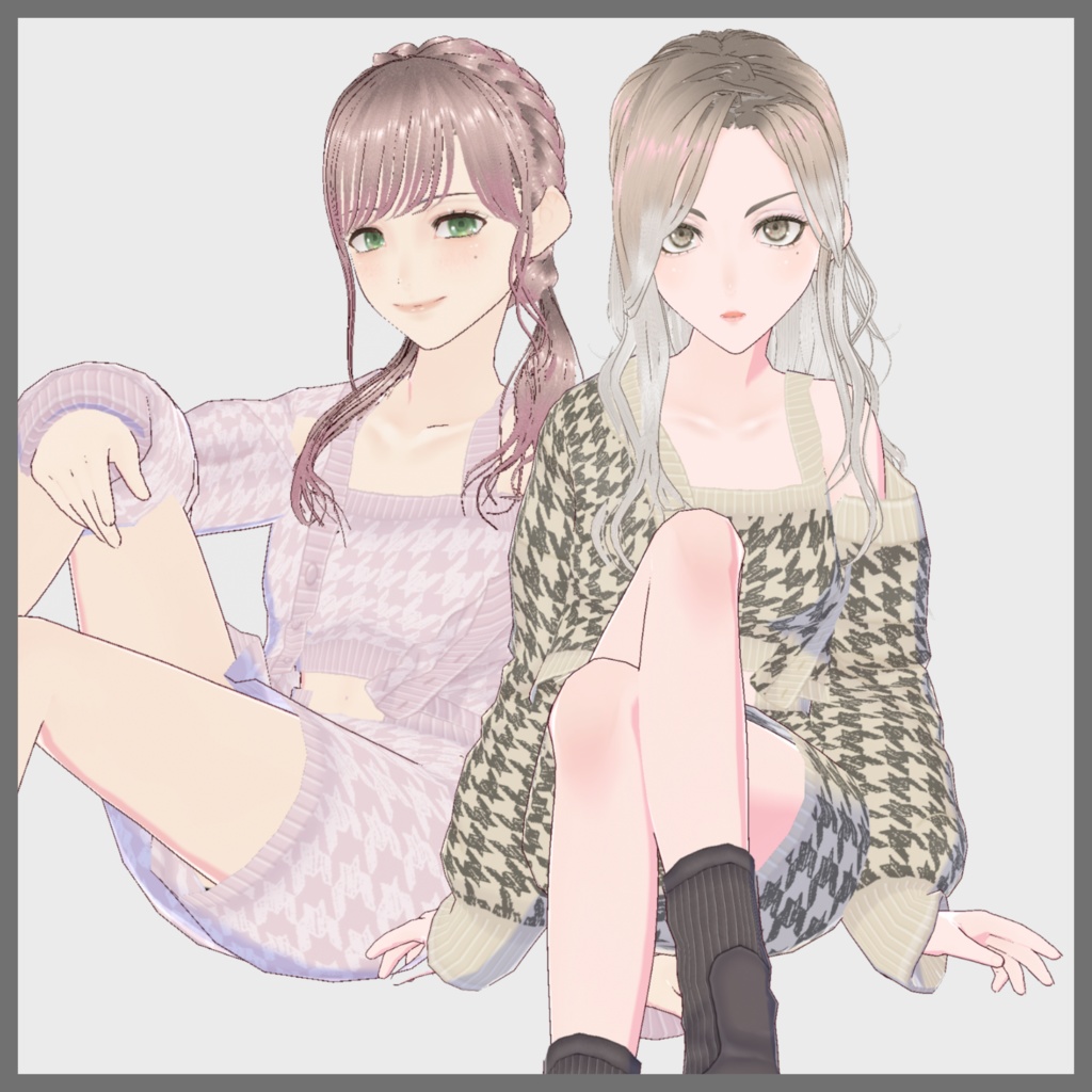 【VRoid(無料あり)】ニットセットアップ&ソックスショートブーツセット