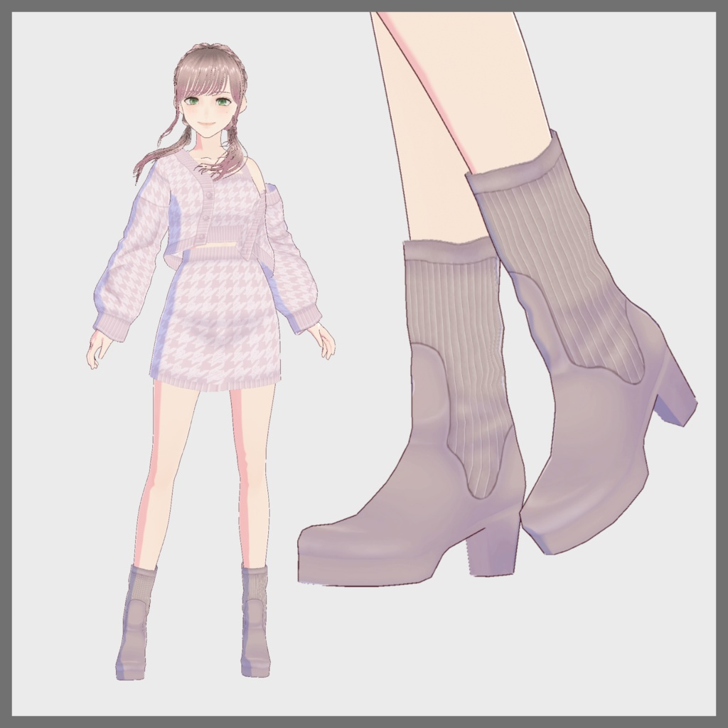 【VRoid(無料あり)】ニットセットアップ&ソックスショートブーツセット