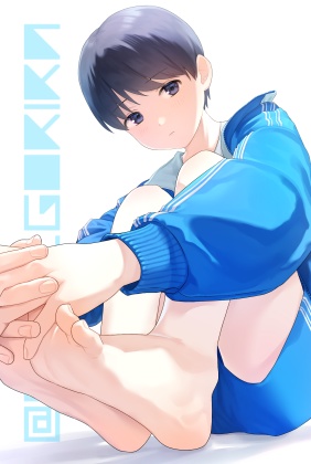 【ポストカードサイズイラスト】体育座りの男の子【※ポストカードではありません】