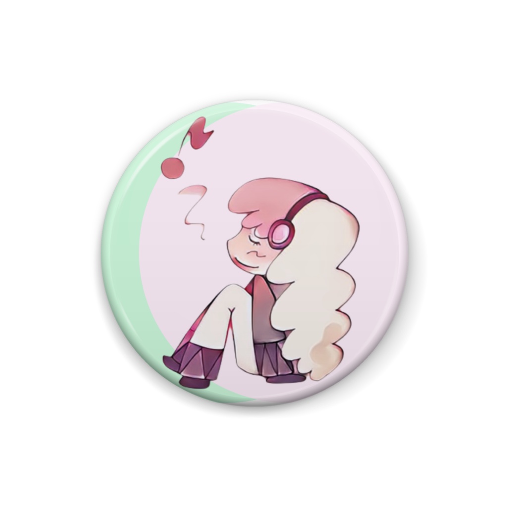 音楽を聴く女の子(ピンク×グリーン)