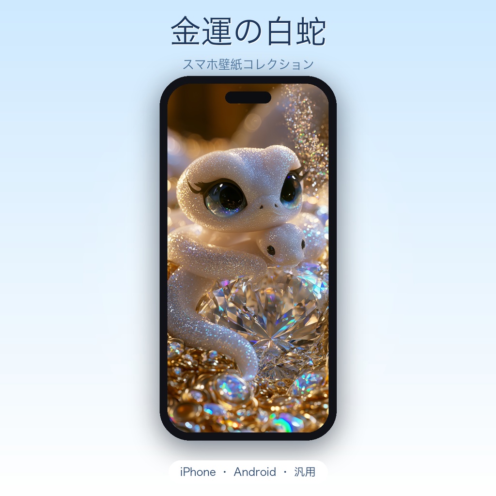 白蛇とダイヤモンド|金運モチーフのかわいいスマホ壁紙(縦長・4サイズ収録)