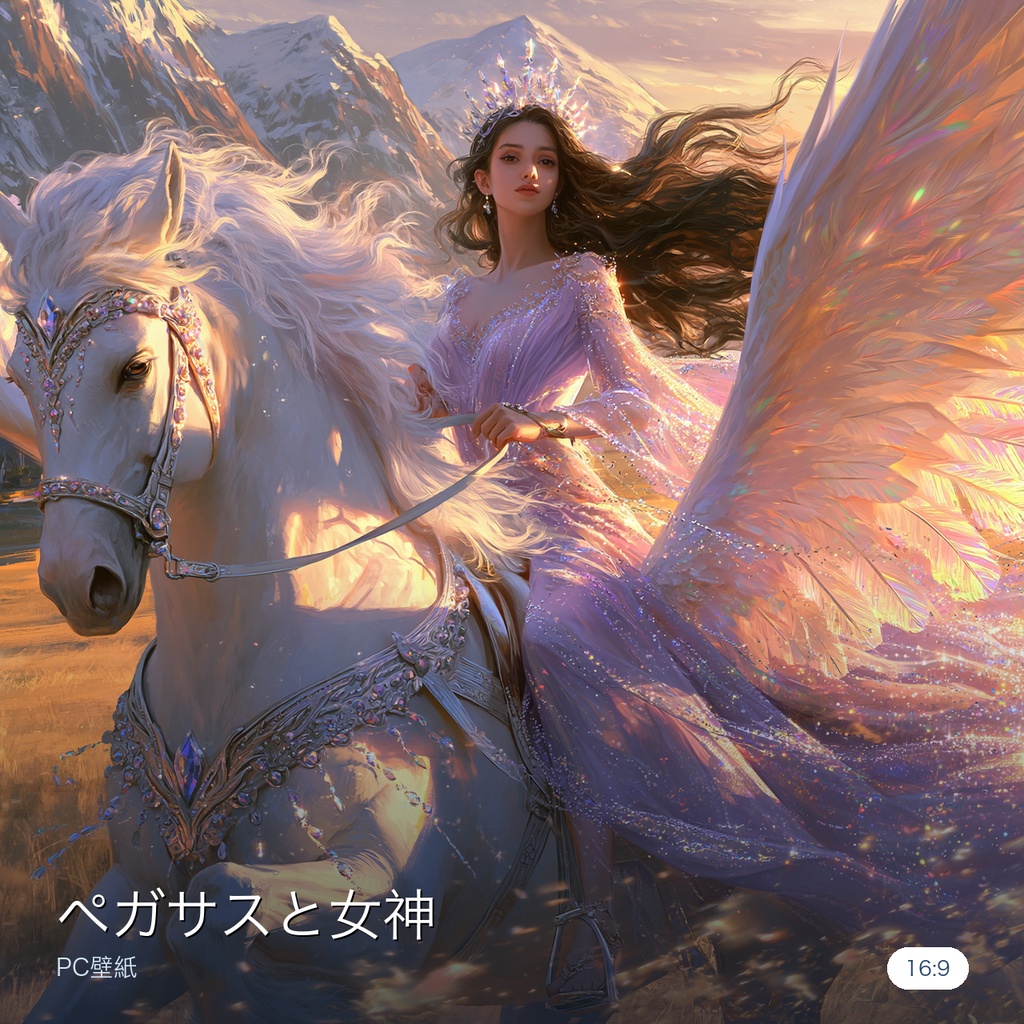 ペガサスと女神｜幻想ファンタジー PCデスクトップ壁紙（16:9 高解像度） / Pegasus & Goddess — Fantasy Landscape Desktop Wallpaper