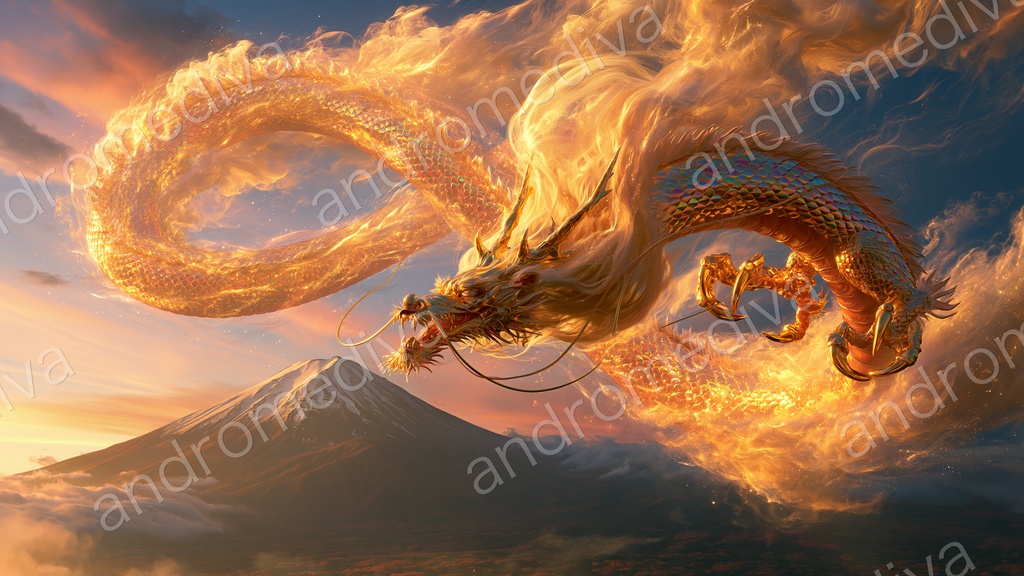 金龍と富士山|開運・金運の黄金龍 PC壁紙(WQHD/フルHD) / Golden Dragon & Mt. Fuji — Auspicious Desktop Wallpaper