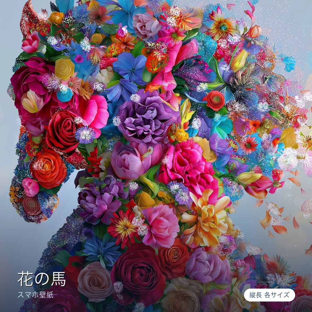 花の馬｜色とりどりの花で描くフラワーアート スマホ壁紙（縦長・4サイズ） / Floral Horse — Colorful Flower Art Phone Wallpaper