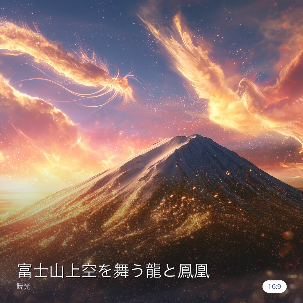 富士山上空を舞う龍と鳳凰|開運PC壁紙 2枚セット(WQHD/フルHD) / Dragon & Phoenix over Mt. Fuji — Auspicious Desktop Wallpaper (2-Set)