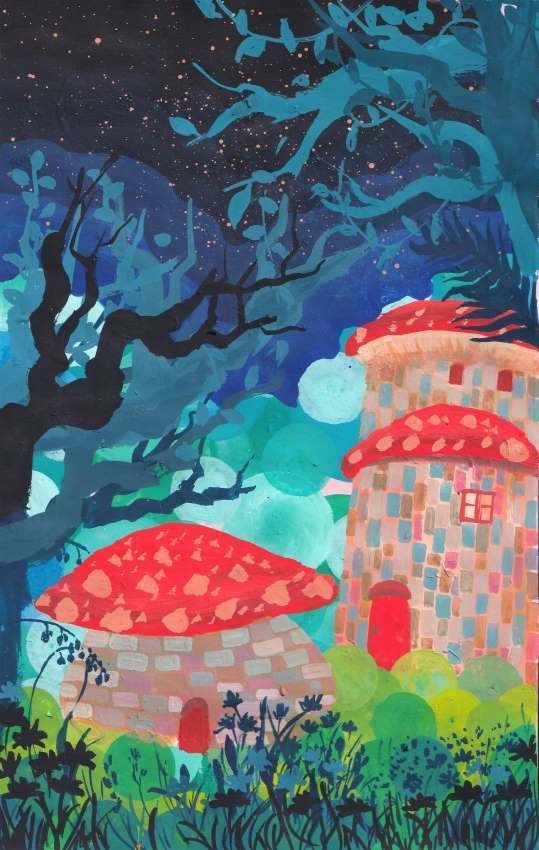 原画　【新月：まっくら森のきのこハウス】　　